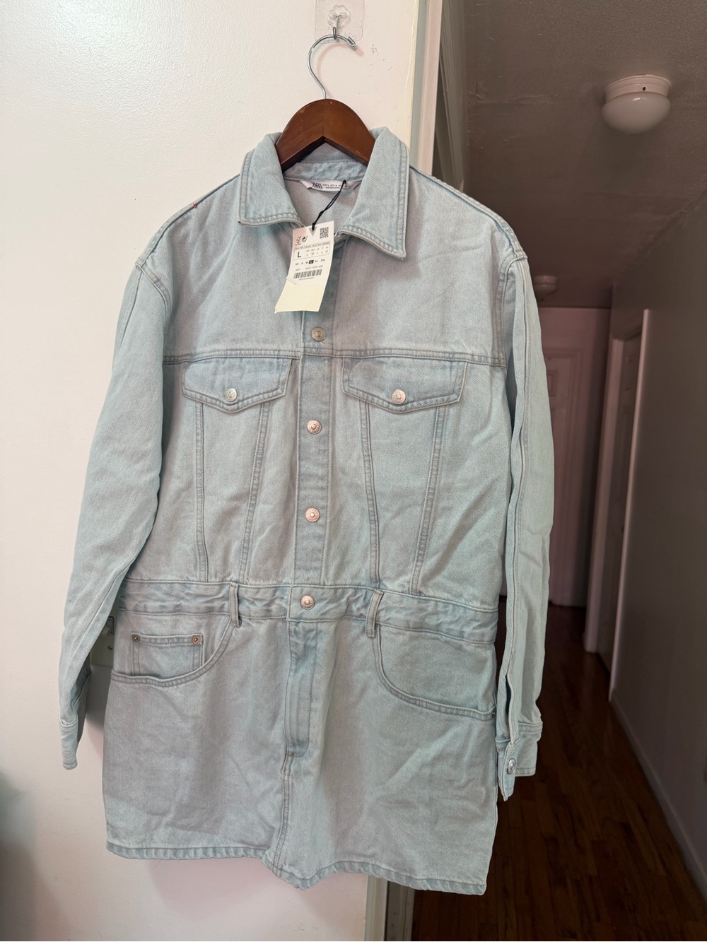 Zara Light Blue Longline Denim Shirt Jacket